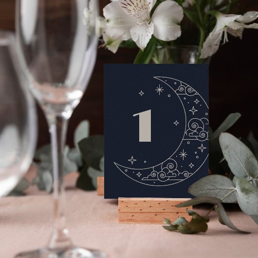 Numéro de table de mariage céleste Navy Moon & Sta