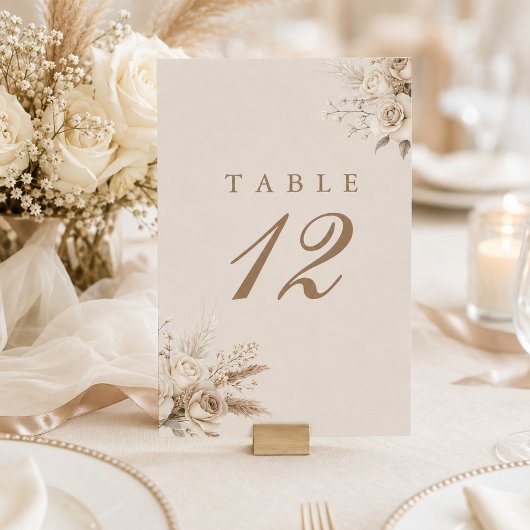 Numéro de table de mariage Champagne Beige Roses d