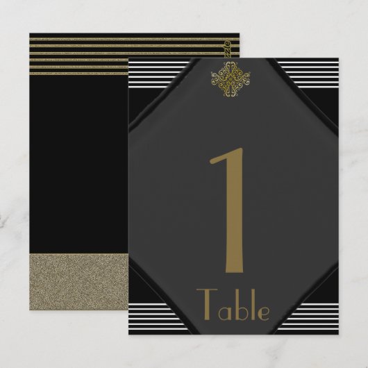 Numéro de table de mariage chic Art déco (Devant / Derrière)