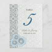 Numéro de table de mariage chic avec roses bleues  (Devant)