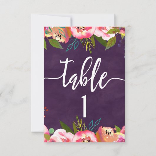 Numéro de table de mariage chic en fleurs Graphiqu (Devant)