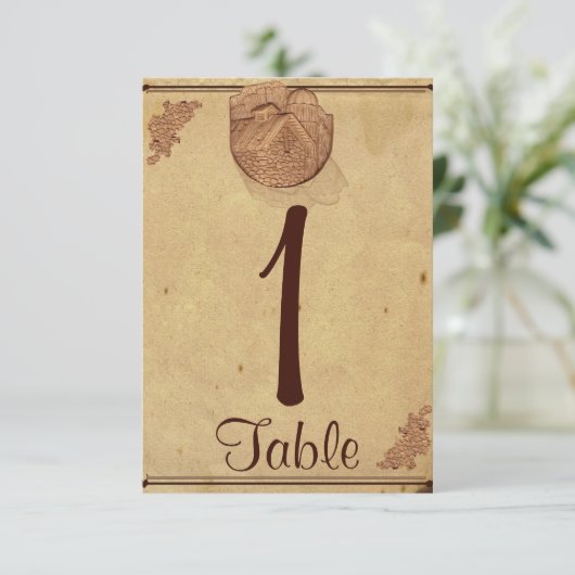 Numéro de table de mariage chic grange en pierre v (Debout devant)