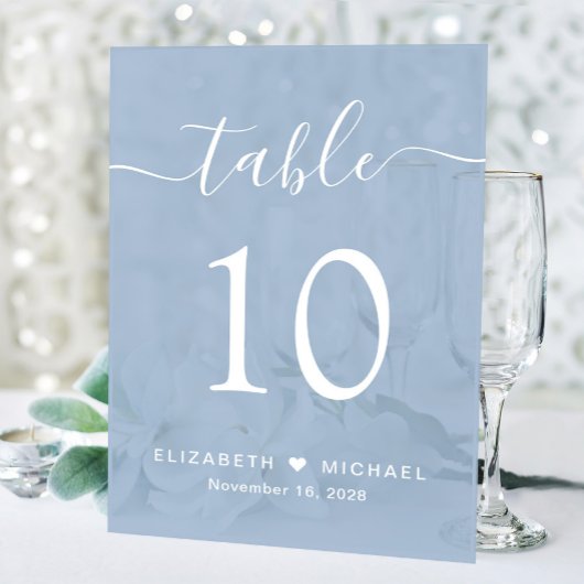 Numéro de table de mariage Chic Script Bleu Poussi