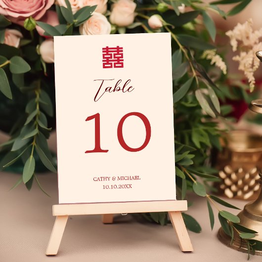Numéro de table de mariage chinois simple rouge be