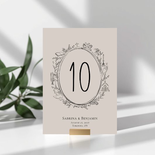 Numéro de table de mariage chrétien dessiné à la m