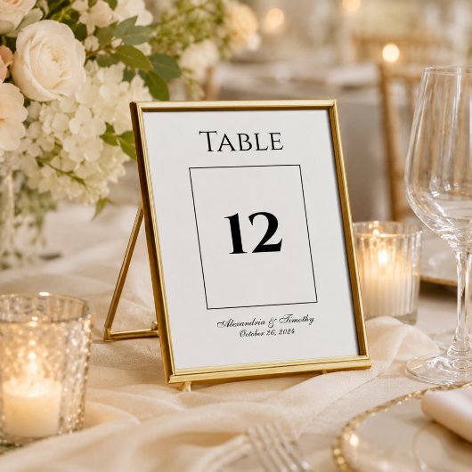 Numéro de table de mariage classique noir et blanc