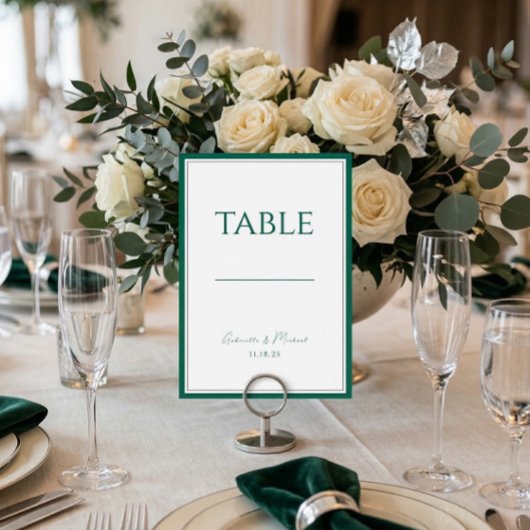 Numéro de table de mariage classique vert émeraude