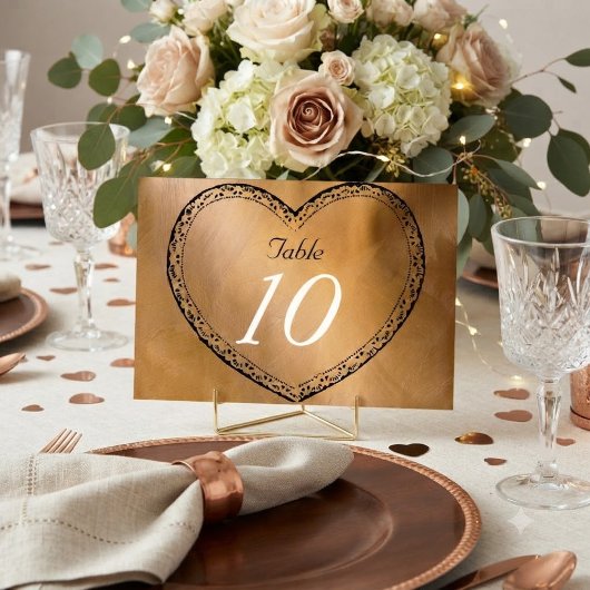 Numéro de table de mariage Cœurs de cuivre Mariage