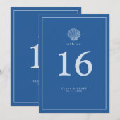Numéro de table de mariage coquillage bleu françai (Devant / Derrière)