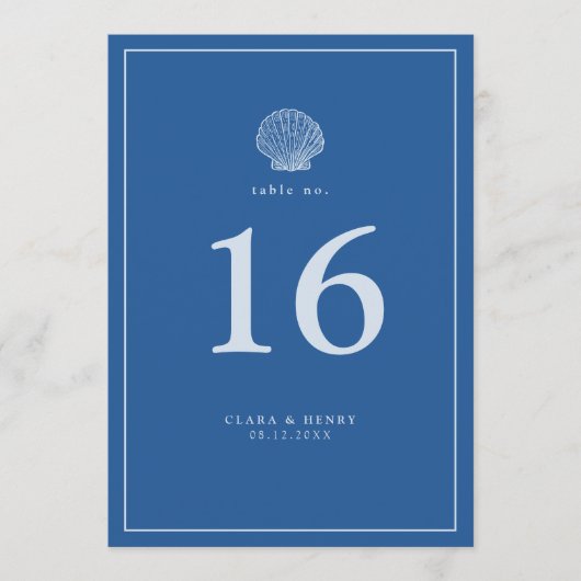 Numéro de table de mariage coquillage bleu françai (Devant)