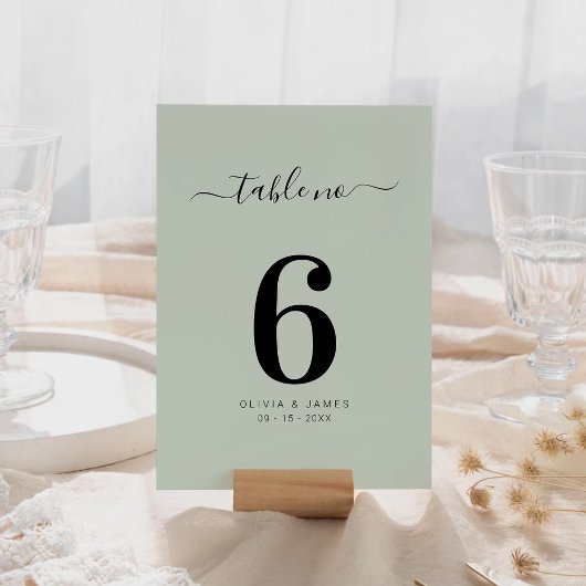 Numéro de table de mariage couleur menthe claire u