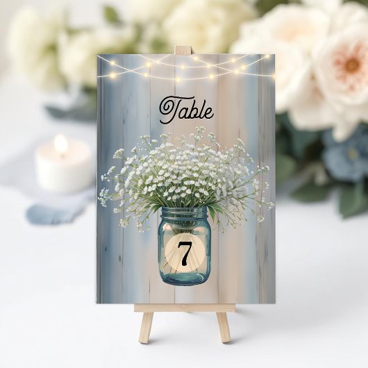 Numéro de table de mariage country Gypsophile rust
