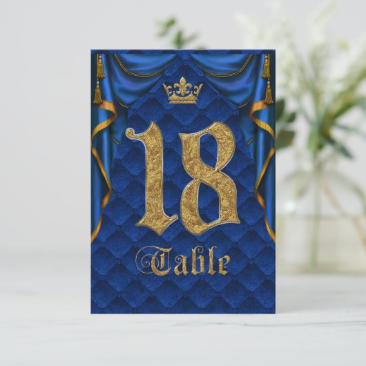 Numéro de table de mariage Couronne d'or Bleu Roya (Debout devant)