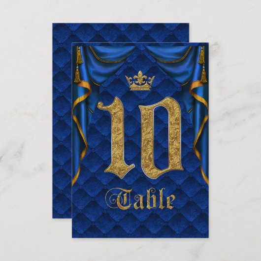 Numéro de table de mariage Couronne d'or Bleu Roya (Devant / Derrière)