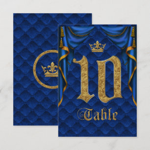 Numéro de table de mariage Couronne d'or Bleu Roya