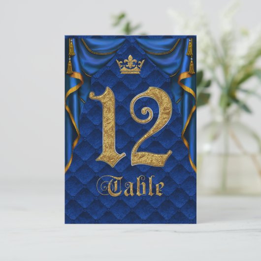 Numéro de table de mariage Couronne d'Or Bleu Roya (Debout devant)