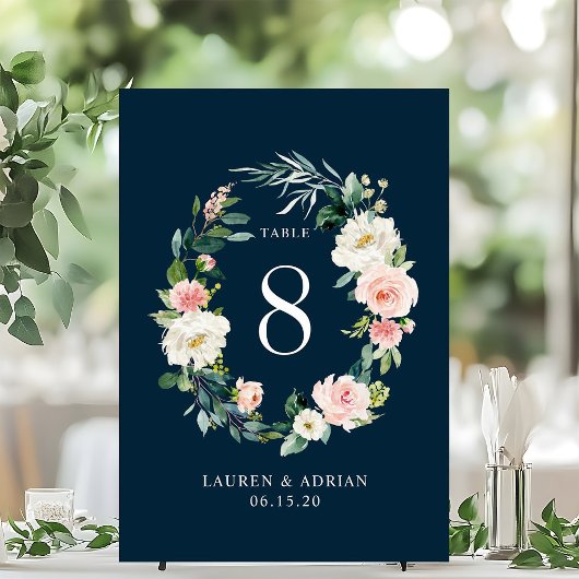 Numéro de table de mariage Couronne florale Blush