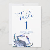 Numéro de table de mariage crabe aquarelle bleu cô (Devant)