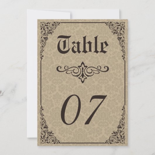 Numéro de table de mariage damassé victorien gothi (Devant)
