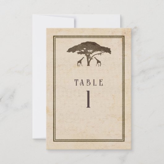 Numéro de table de mariage d'arbres de girafes de  (Devant)