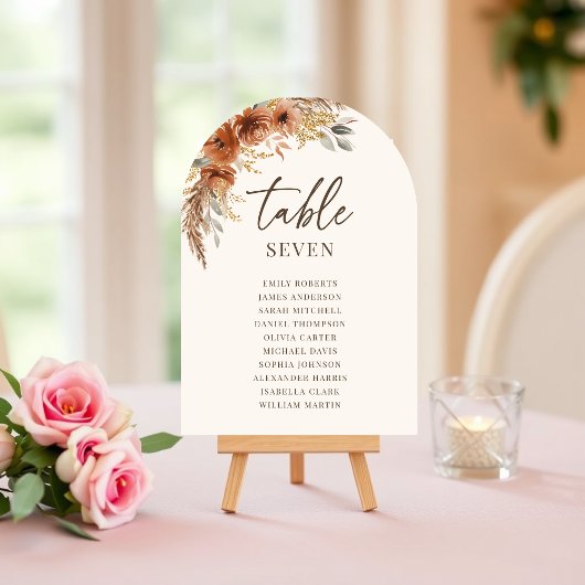Numéro de table de mariage d'automne en terre cuit