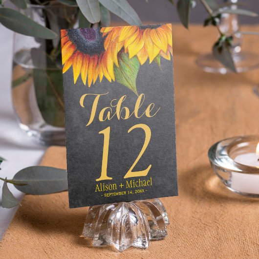 Numéro de table de mariage de automne de tournesol