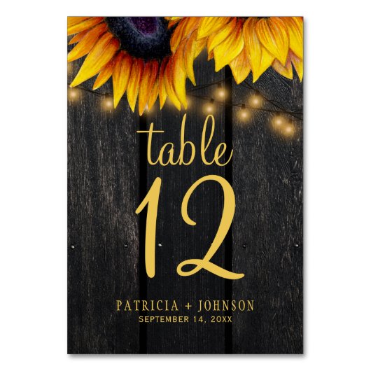 Numéro de table de mariage de automne de tournesol (Dos)
