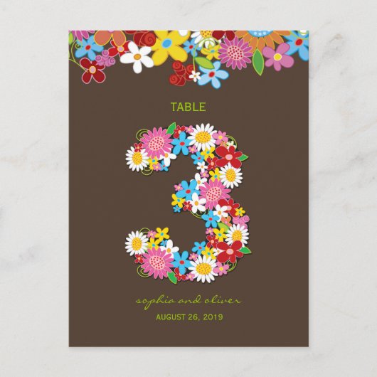 Numéro de table de mariage de jardin de fleurs de  (Devant)