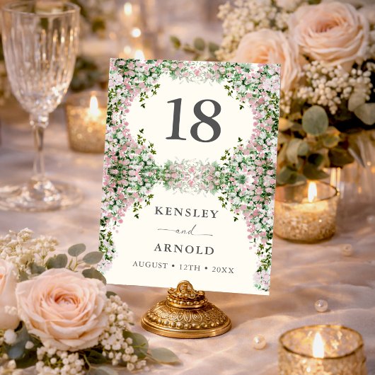 Numéro de table de mariage de jardin rose élégant