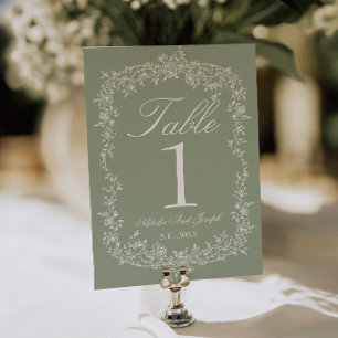Numéro de table de mariage de jardin vert floral s
