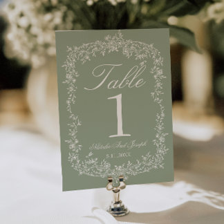 Numéro de table de mariage de jardin vert floral s
