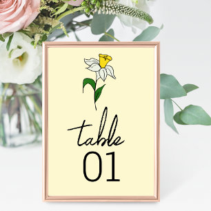Numéro de table de Mariage de jonquille minimalist