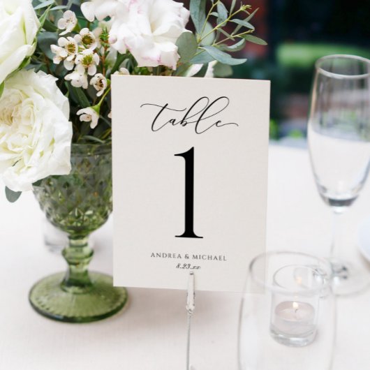 Numéro de table de mariage de luxe en écriture cal