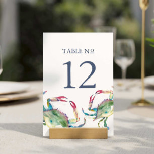 Numéro de table de mariage de plage Crabe bleu