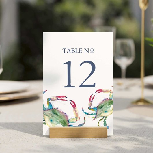 Numéro de table de mariage de plage Crabe bleu