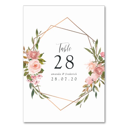 Numéro de table de mariage de roses roses blush gé (Par défaut)