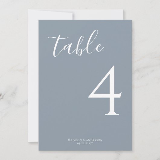 Numéro de table de Mariage de script bleu poussiér (Devant)