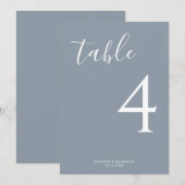 Numéro de table de Mariage de script bleu poussiér (Devant / Derrière)