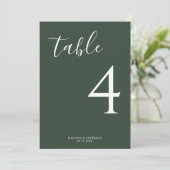 Numéro de table de Mariage de script vert profond (Debout devant)