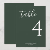 Numéro de table de Mariage de script vert profond (Devant / Derrière)