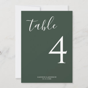 Numéro de table de Mariage de script vert profond
