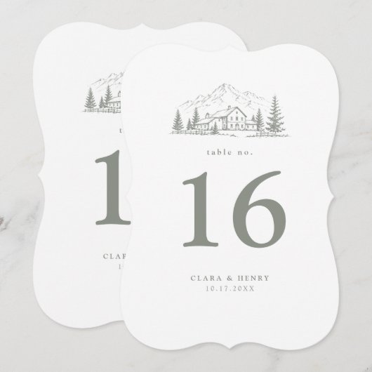 Numéro de table de mariage découpé en pin sauge (Devant / Derrière)