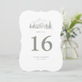 Numéro de table de mariage découpé en pin sauge (Debout devant)