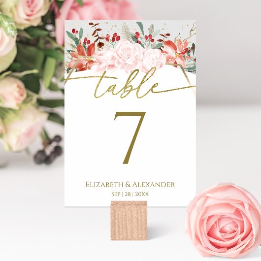 Numéro de table de mariage d'hiver Aquarelle dorée