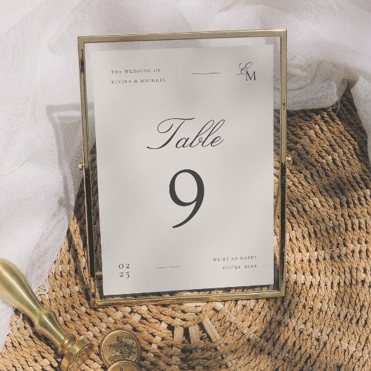 Numéro de table de mariage éditorial ivoire minima