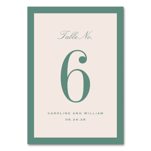 Numéro de table de mariage Élégance Classique Vert (Par défaut)