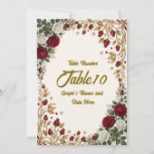 Numéro de table de mariage élégant à fleurs de ros (Devant)