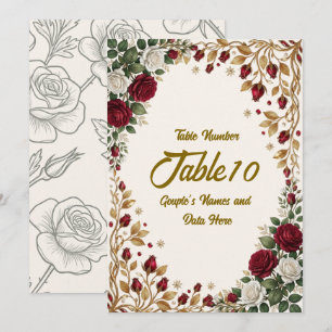 Numéro de table de mariage élégant à fleurs de ros