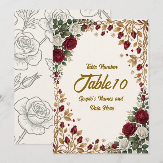Numéro de table de mariage élégant à fleurs de ros (Devant / Derrière)
