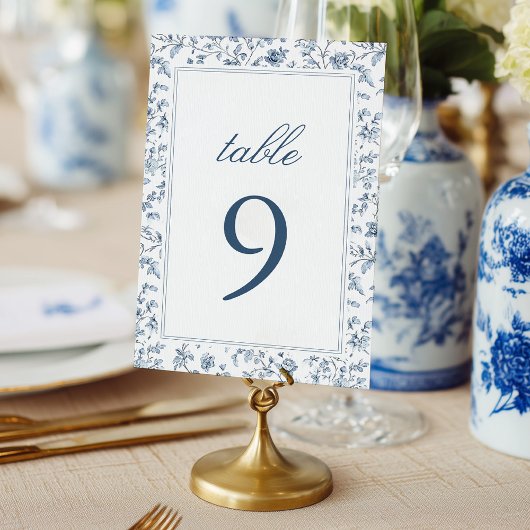 Numéro de table de mariage élégant bleu chinoiseri